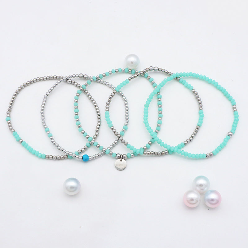 Handmade Wholesale Trendy Woman Girl Kid Baby Jewelry Custom Blue Beaded Bracelets Glass Crystal Charms Bracelets