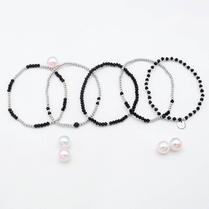 Summer Girls Wholesale Trendy Black Glass Crystal Custom Bracelets Jewelry Set Handmade Beads Charms Bracelets