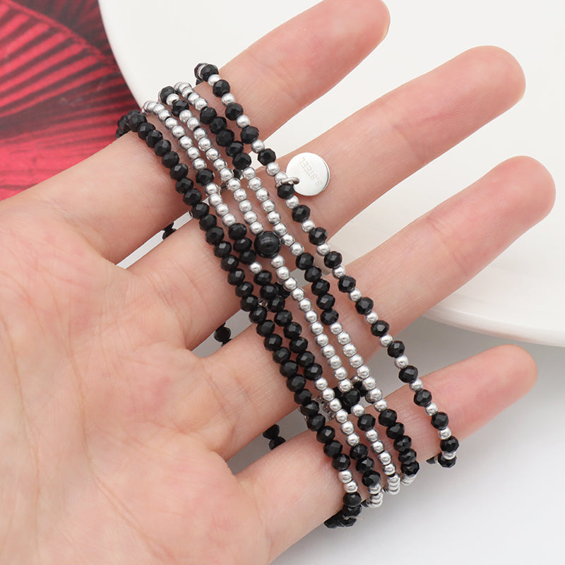 Summer Girls Wholesale Trendy Black Glass Crystal Custom Bracelets Jewelry Set Handmade Beads Charms Bracelets