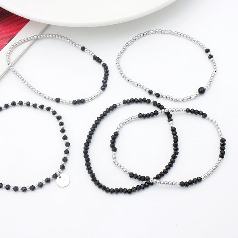 Summer Girls Wholesale Trendy Black Glass Crystal Custom Bracelets Jewelry Set Handmade Beads Charms Bracelets