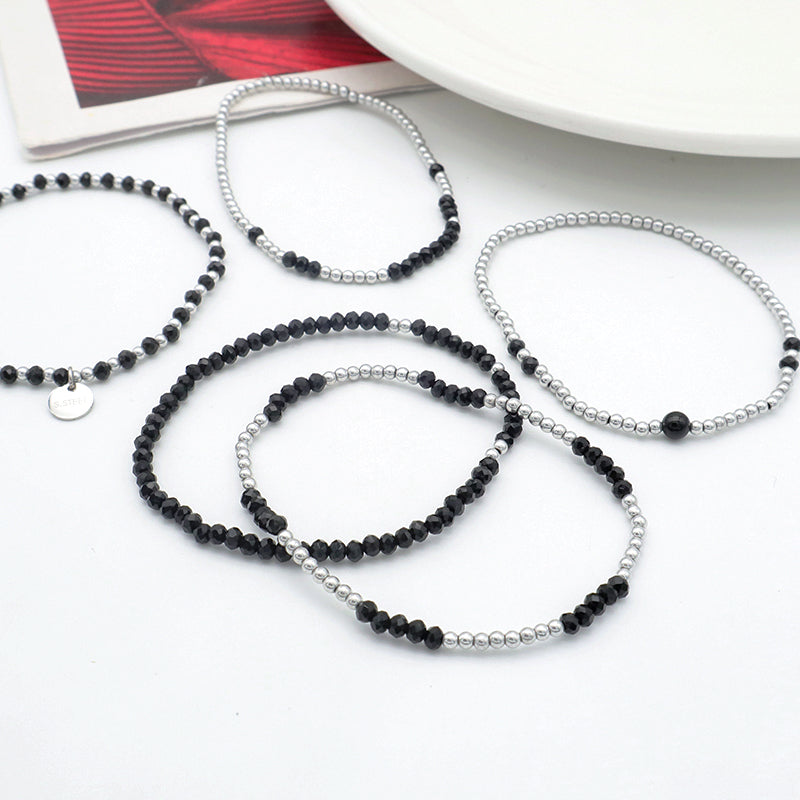 Summer Girls Wholesale Trendy Black Glass Crystal Custom Bracelets Jewelry Set Handmade Beads Charms Bracelets