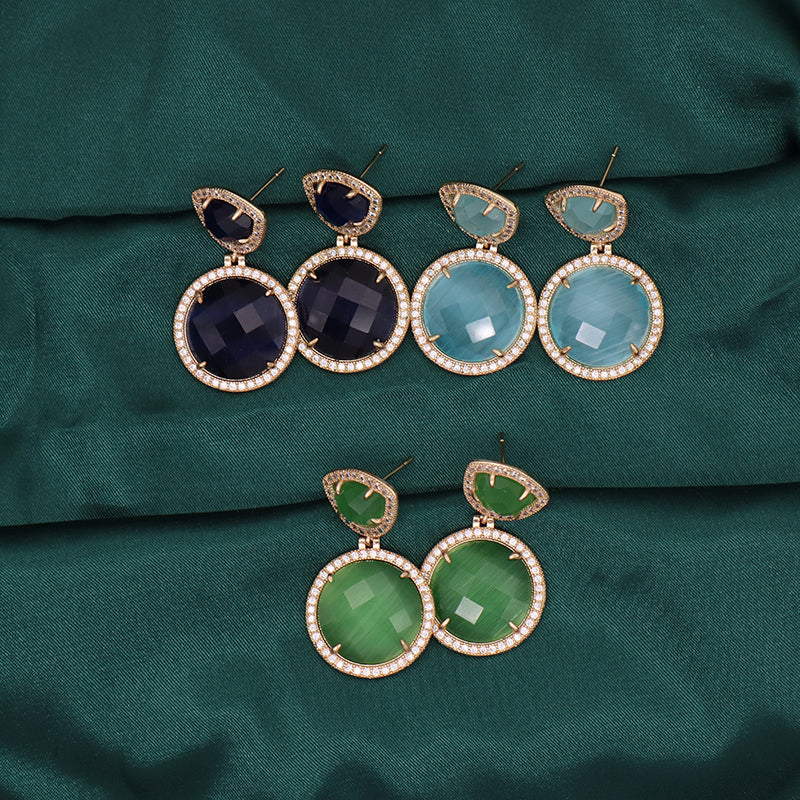 Wholesale Women Jewelry Custom Gift Blue Green Drop Dangle Stud Earrings CZ Gold Plated Colored Healing Natural Stone Earrings