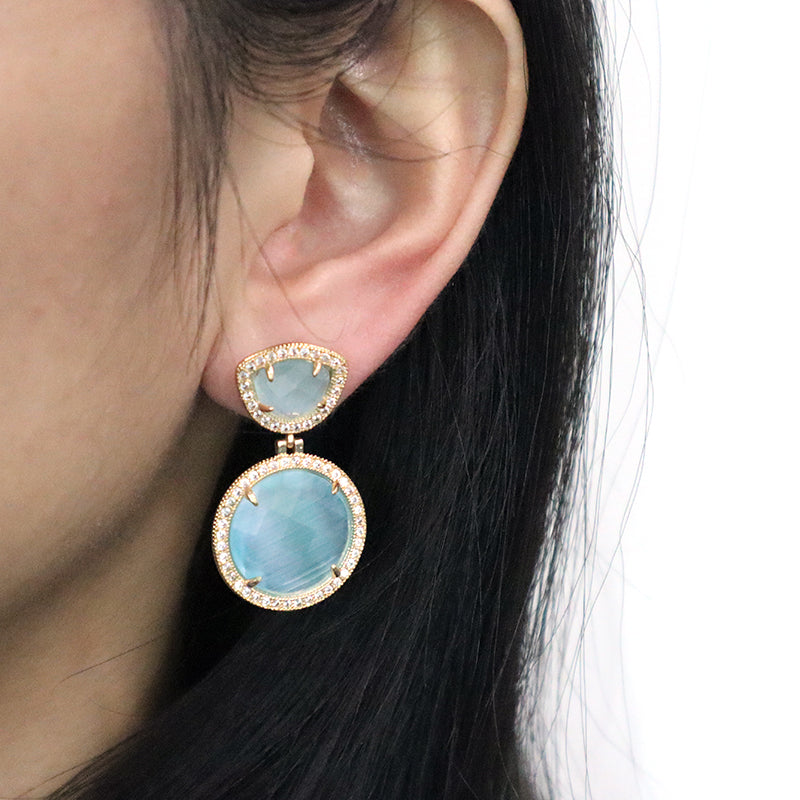 Wholesale Women Jewelry Custom Gift Blue Green Drop Dangle Stud Earrings CZ Gold Plated Colored Healing Natural Stone Earrings