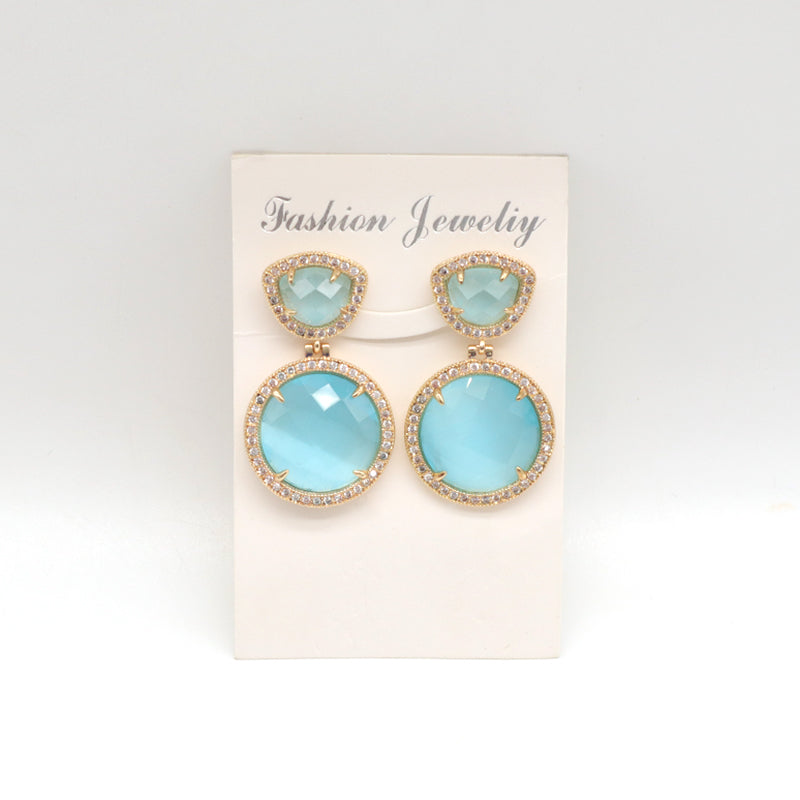 Wholesale Women Jewelry Custom Gift Blue Green Drop Dangle Stud Earrings CZ Gold Plated Colored Healing Natural Stone Earrings