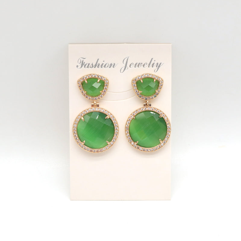 Wholesale Women Jewelry Custom Gift Blue Green Drop Dangle Stud Earrings CZ Gold Plated Colored Healing Natural Stone Earrings