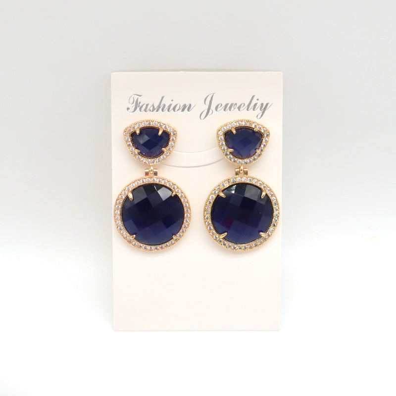 Wholesale Women Jewelry Custom Gift Blue Green Drop Dangle Stud Earrings CZ Gold Plated Colored Healing Natural Stone Earrings