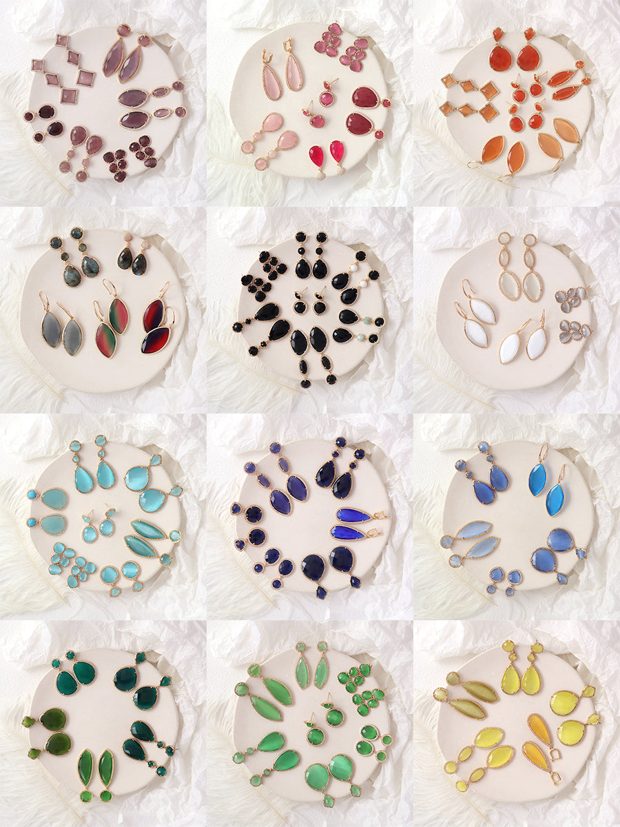 Wholesale Women Jewelry Custom Gift Blue Green Drop Dangle Stud Earrings CZ Gold Plated Colored Healing Natural Stone Earrings