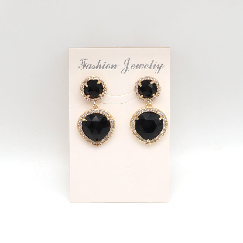 Custom Wholesale Women Blue Black Pink Orange Drop Dangle Colored Healing Stud Earrings CZ Gold Plated Natural Stone Earrings
