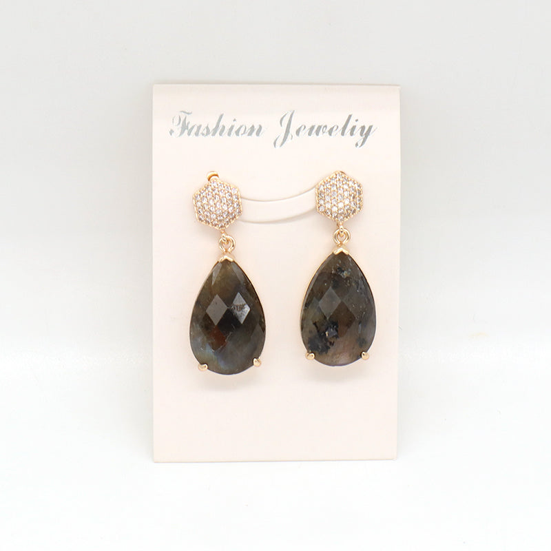 New Bulk Sale Custom Gift Colorful Stud Earrings CZ Gold Plated Healing Natural Stone Dangle Drop Earrings For Women Jewelry