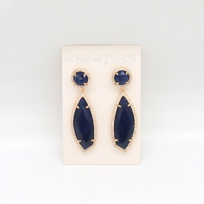 Various Colorful Custom Wholesale Women Gift Drop Healing Stone Stud Earrings Gold Plated CZ Natural Stone Dangle Earrings