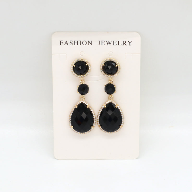 Black Pink Stone Drop Dangle Earring Stud Jewelry Gift Custom Wholesale CZ Gold Plated Natural Healing Stone Earrings For Women