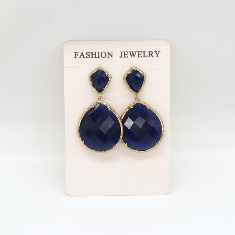 Fashion Design Custom Blue Green Yellow Purple Earrings Stud Jewelry Women Gold Plated Water Drop Healing Natural Stone Earrings