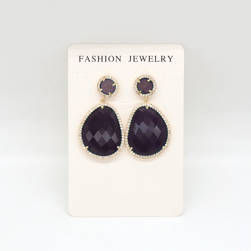 New Fashion Wholesale Custom Gold Plated CZ Blue Green Red Purple Water Drop Healing Natural Stone Stud Earrings For Women Gift