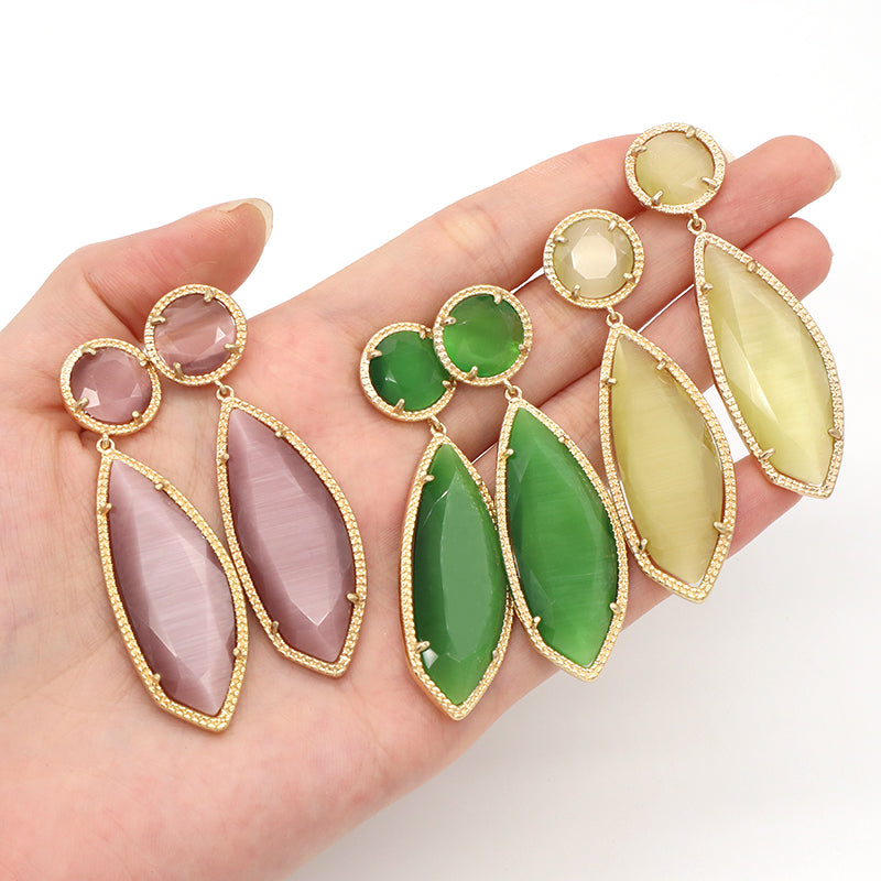 Customized Wholesale Colorful Green Blue Earrings Stud Jewelry Women Gift Gold Plated Dangle Drop Healing Natural Stone Earring