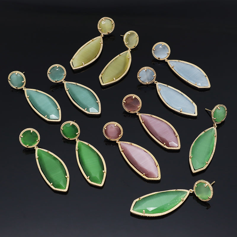 Customized Wholesale Colorful Green Blue Earrings Stud Jewelry Women Gift Gold Plated Dangle Drop Healing Natural Stone Earring