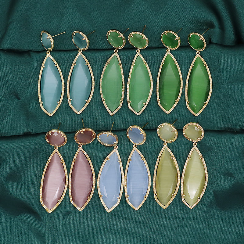 Customized Wholesale Colorful Green Blue Earrings Stud Jewelry Women Gift Gold Plated Dangle Drop Healing Natural Stone Earring