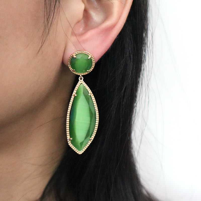 Customized Wholesale Colorful Green Blue Earrings Stud Jewelry Women Gift Gold Plated Dangle Drop Healing Natural Stone Earring