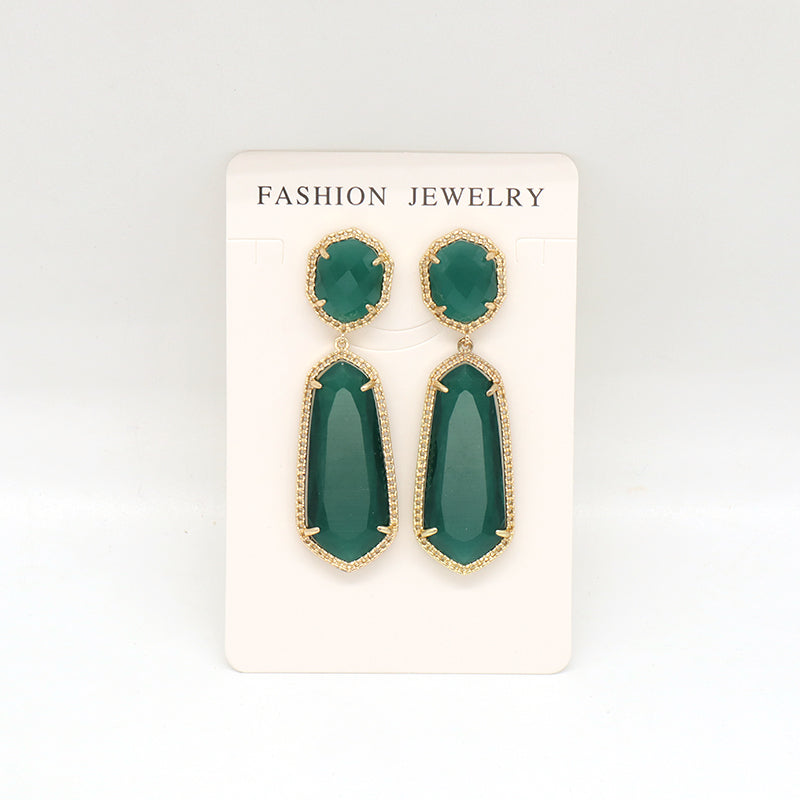 Wholesale Custom Yellow Pink Blue Orange Earrings Stud Women Gift Jewelry Gold Plated Dangle Drop Healing Natural Stone Earrings