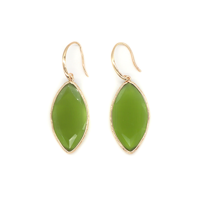 China Factory Custom Wholesale Purple Green Dangle Drop Earrings Women Gift Jewelry Gold Plated Gooseneck Natural Stone Earrings