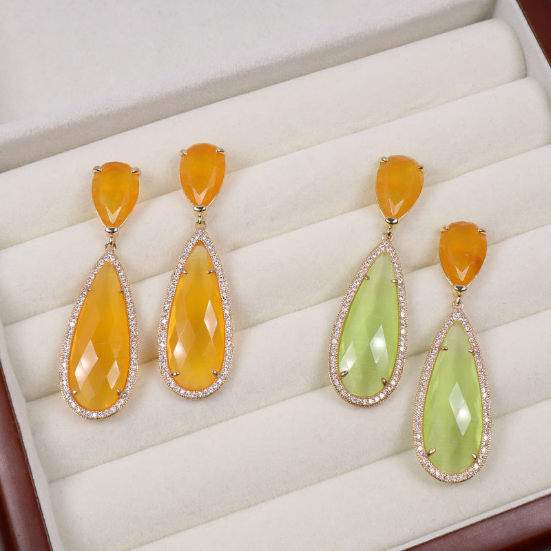 New Bulk Sale Custom Various Color Drop Earrings Stud Jewelry Gold Plated Natural Stone Dangle Stud Earrings For Women Gift
