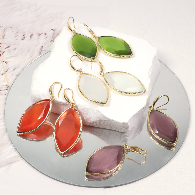 New Arrival Wholesale Custom China Factory Gooseneck Dangle Earrings Women Gift Jewelry Gold Plated Natural Stone Drop Earrings
