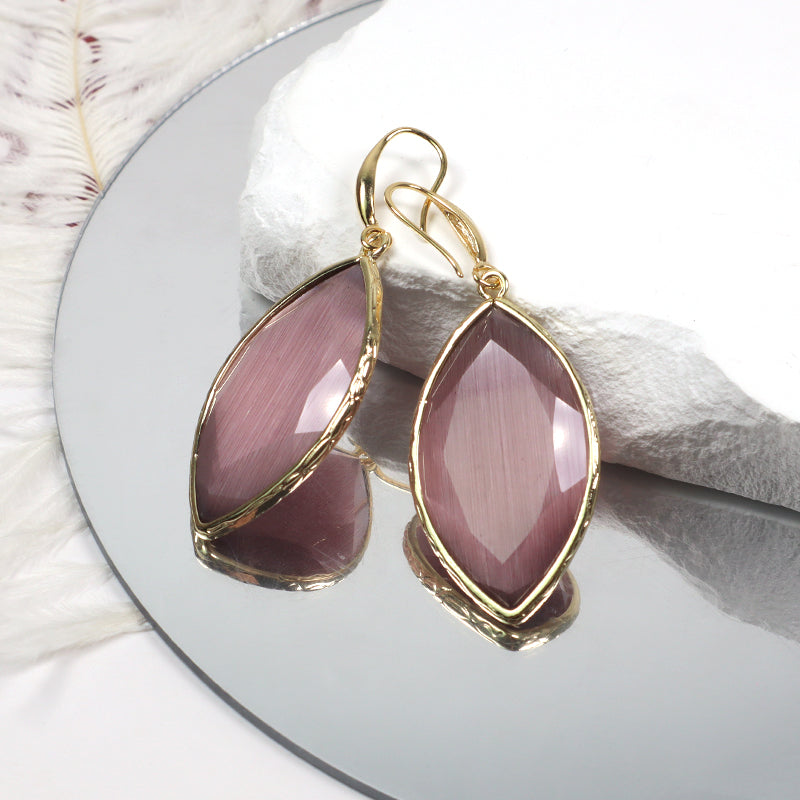 New Arrival Wholesale Custom China Factory Gooseneck Dangle Earrings Women Gift Jewelry Gold Plated Natural Stone Drop Earrings