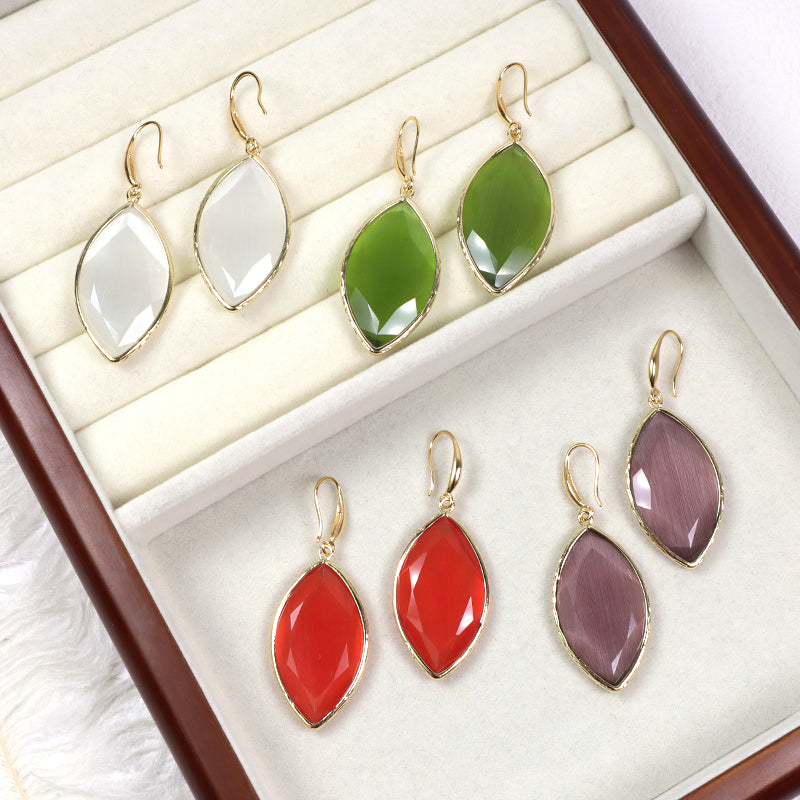 New Arrival Wholesale Custom China Factory Gooseneck Dangle Earrings Women Gift Jewelry Gold Plated Natural Stone Drop Earrings