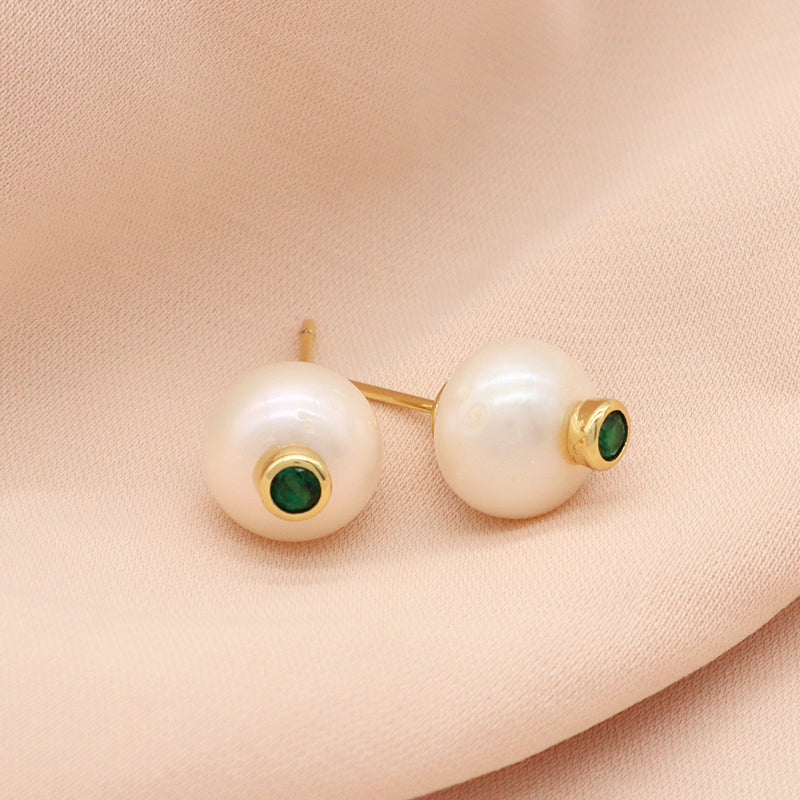 Various Wholesale Customized CZ Blue Green Earrings Gift Jewelry Gold Plated Natural Fresh Water Pearl Stud Earrings For Women