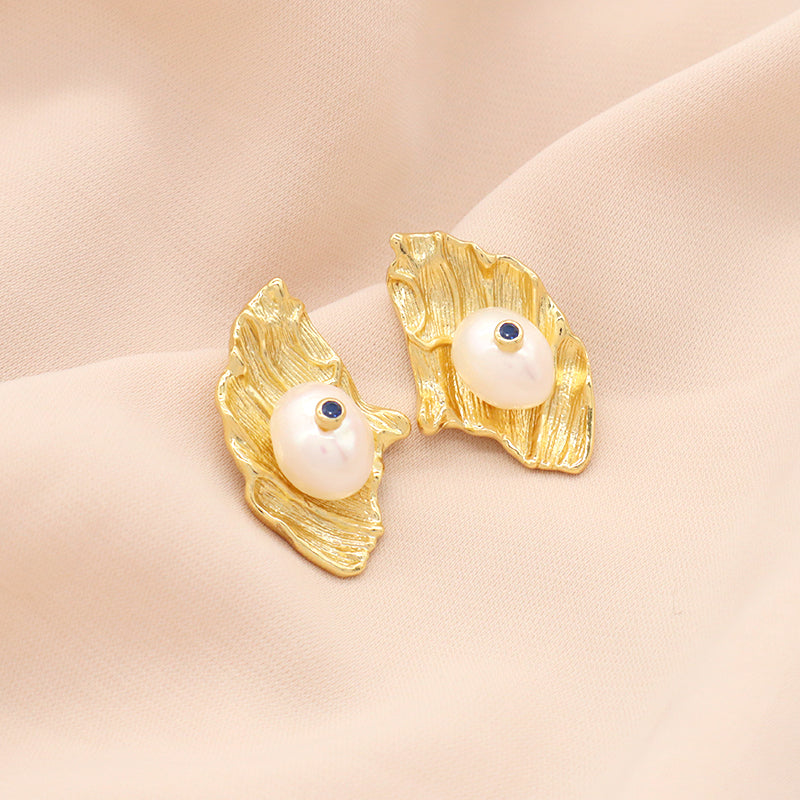 Factory Wholesale Various Custom Red Green Blue CZ Earrings Women Jewelry Gold Plated Natural Fresh Water Pearl Earrings Stud