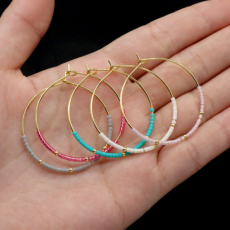 Handmade Wholesale Custom China Factory Hoop Earrings Women Gift Jewelry Gold Plated Miyuki Beads Earrings