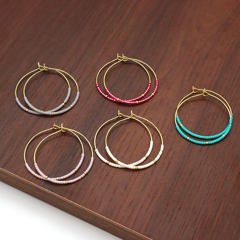 Handmade Wholesale Custom China Factory Hoop Earrings Women Gift Jewelry Gold Plated Miyuki Beads Earrings