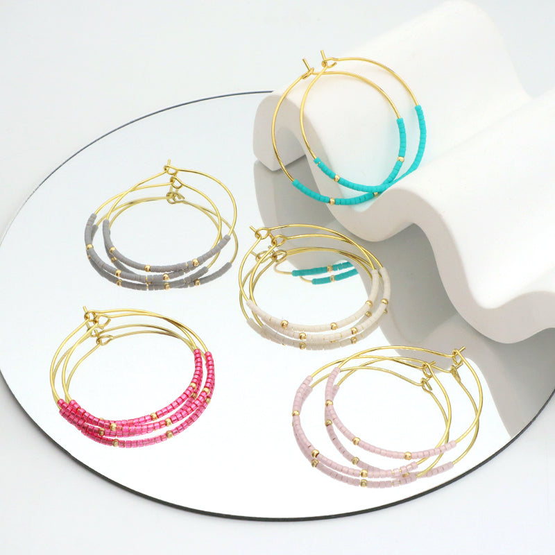 Handmade Wholesale Custom China Factory Hoop Earrings Women Gift Jewelry Gold Plated Miyuki Beads Earrings