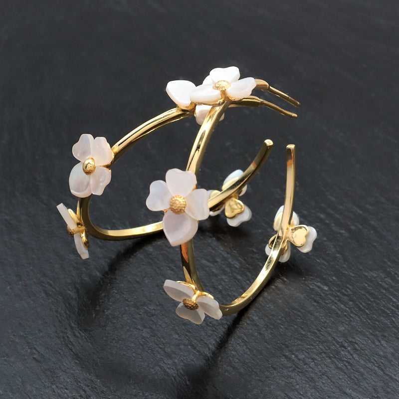 Custom Manufacture Fashion Women Jewelry Gift Gold Plated 925 Silver Sterling Dangle Earring Hoop Shell Flower Shaped Hoop Earrings