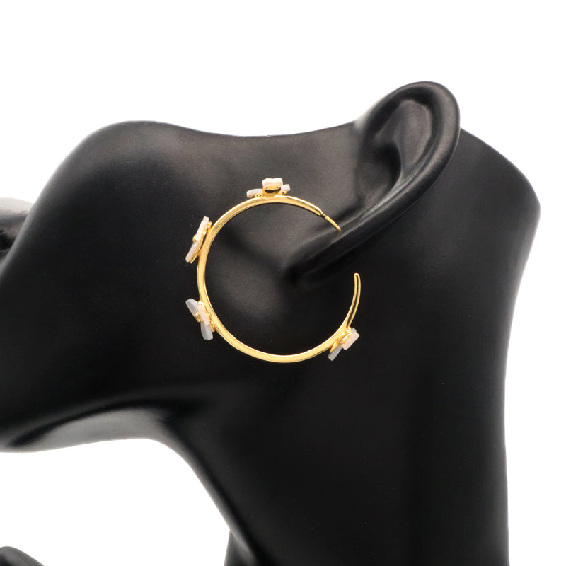 Custom Manufacture Fashion Women Jewelry Gift Gold Plated 925 Silver Sterling Dangle Earring Hoop Shell Flower Shaped Hoop Earrings