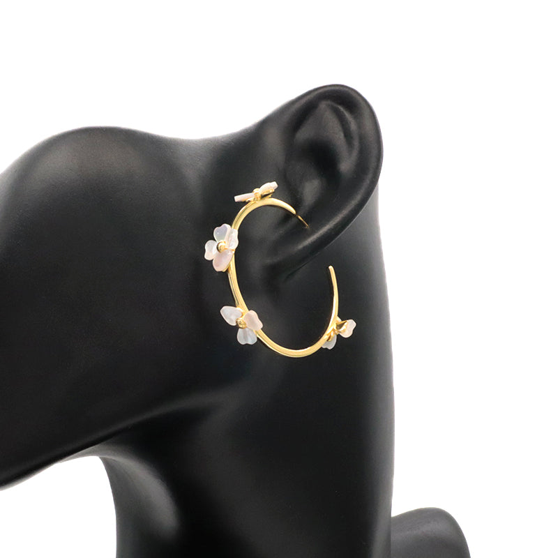 Custom Manufacture Fashion Women Jewelry Gift Gold Plated 925 Silver Sterling Dangle Earring Hoop Shell Flower Shaped Hoop Earrings