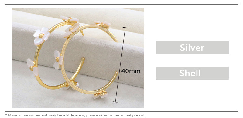 Custom Manufacture Fashion Women Jewelry Gift Gold Plated 925 Silver Sterling Dangle Earring Hoop Shell Flower Shaped Hoop Earrings