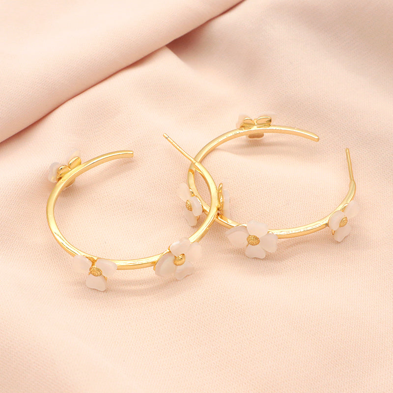 Custom Manufacture Fashion Women Jewelry Gift Gold Plated 925 Silver Sterling Dangle Earring Hoop Shell Flower Shaped Hoop Earrings