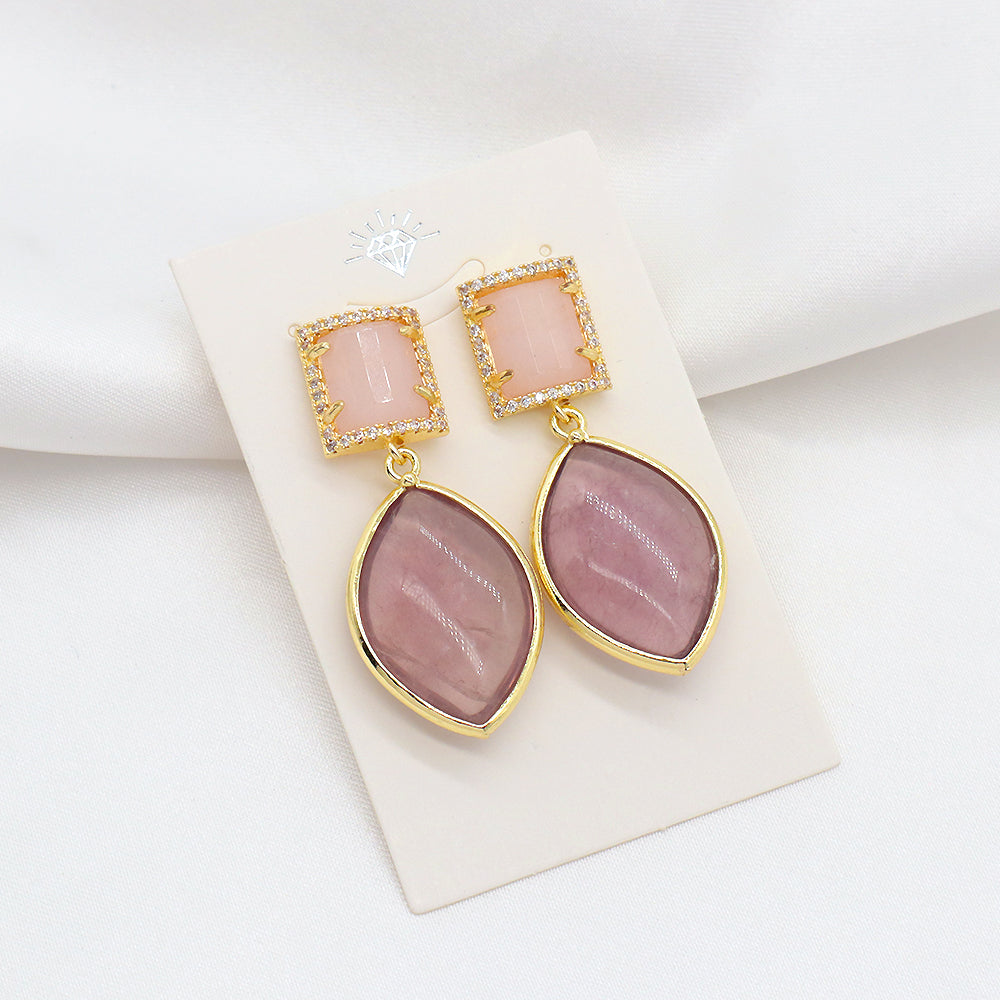 Custom Colorful CZ Natural Stone Earring Gold Plated Natural Gemstone Earrings