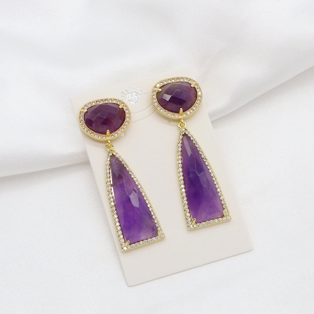Custom Colorful CZ Natural Stone Earring Gold Plated Natural Gemstone Earrings