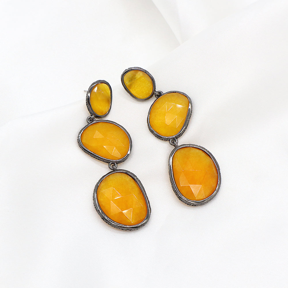 Custom Colorful CZ Natural Stone Earring Gold Plated Natural Gemstone Earrings