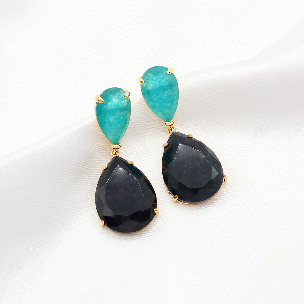 Custom Colorful CZ Natural Stone Earring Gold Plated Natural Gemstone Earrings