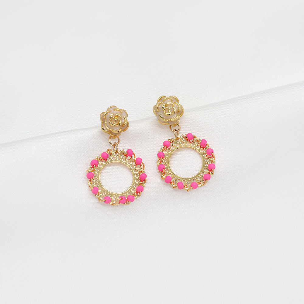 Handmade Wholesale Custom Enamel Rose Gold Plated Seed Beads Earrings Hoop Earrings Jewelry