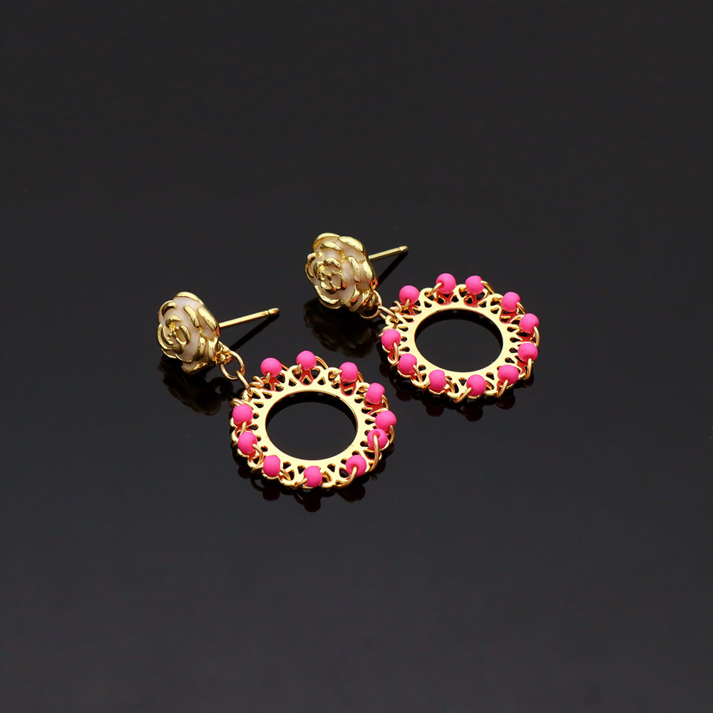 Handmade Wholesale Custom Enamel Rose Gold Plated Seed Beads Earrings Hoop Earrings Jewelry