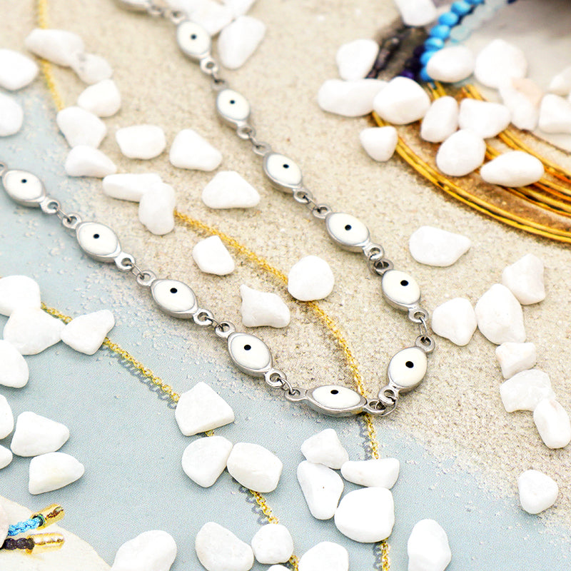 Handmade Customizable 5.5x8.5 oval evil eye stainless steel necklace