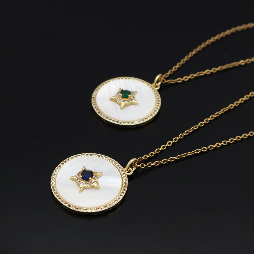Miss Jewelry Gift Manufacture Custom Factory Round CZ Star Charm Gold Plated stainless steel Chain Shell Star Pendant Necklace
