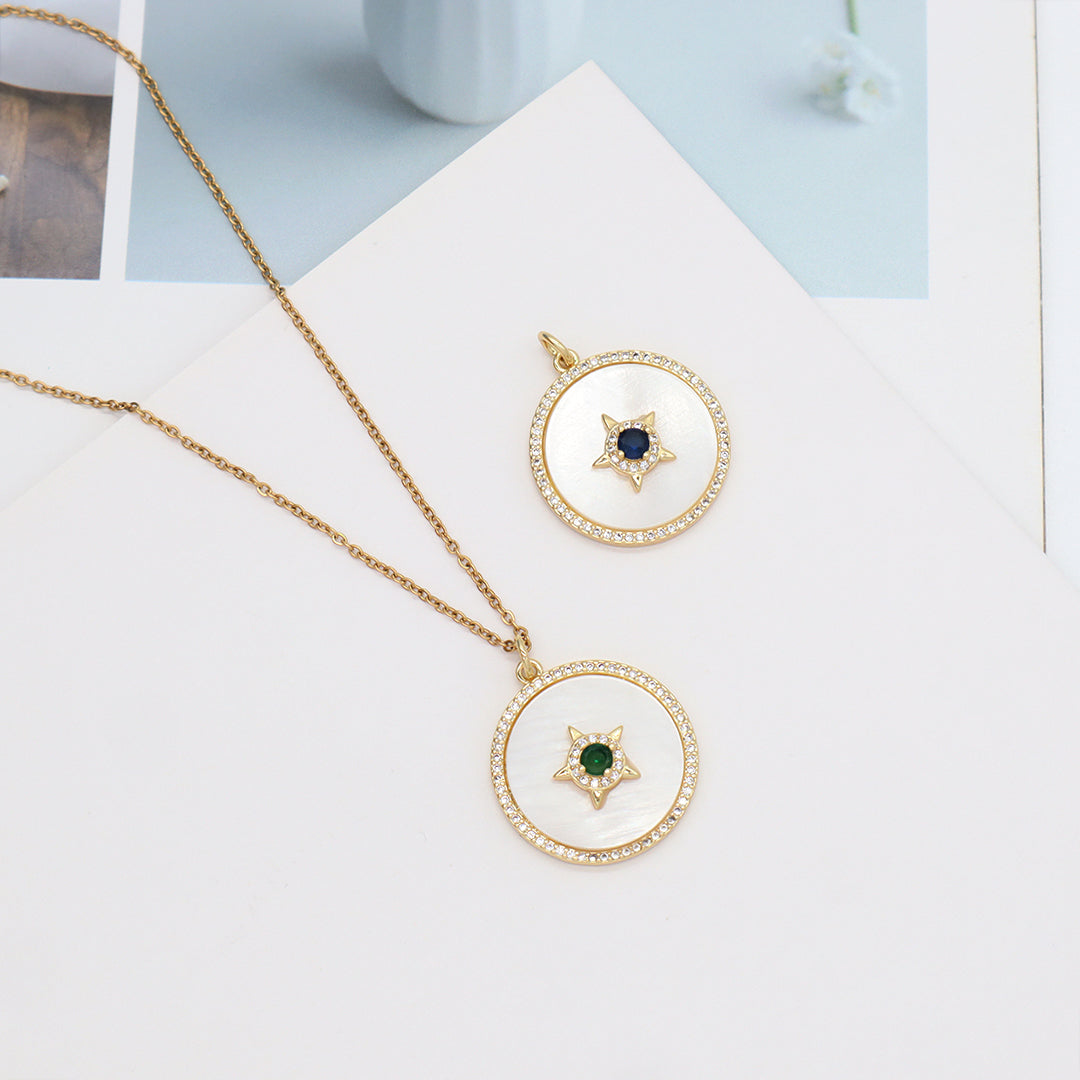 Miss Jewelry Gift Manufacture Custom Factory Round CZ Star Charm Gold Plated stainless steel Chain Shell Star Pendant Necklace