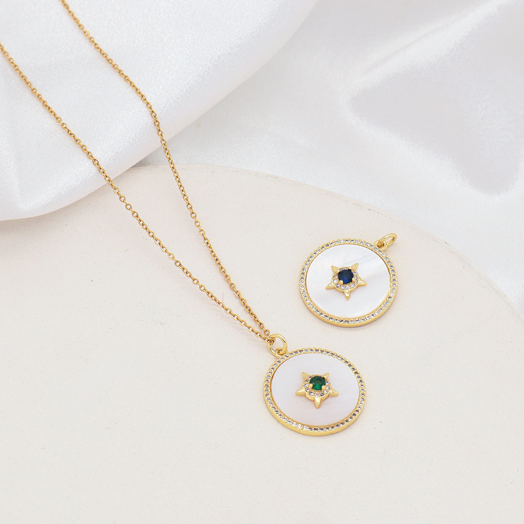 Miss Jewelry Gift Manufacture Custom Factory Round CZ Star Charm Gold Plated stainless steel Chain Shell Star Pendant Necklace