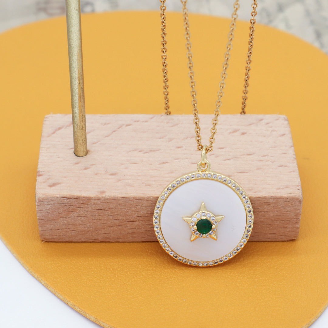 Miss Jewelry Gift Manufacture Custom Factory Round CZ Star Charm Gold Plated stainless steel Chain Shell Star Pendant Necklace