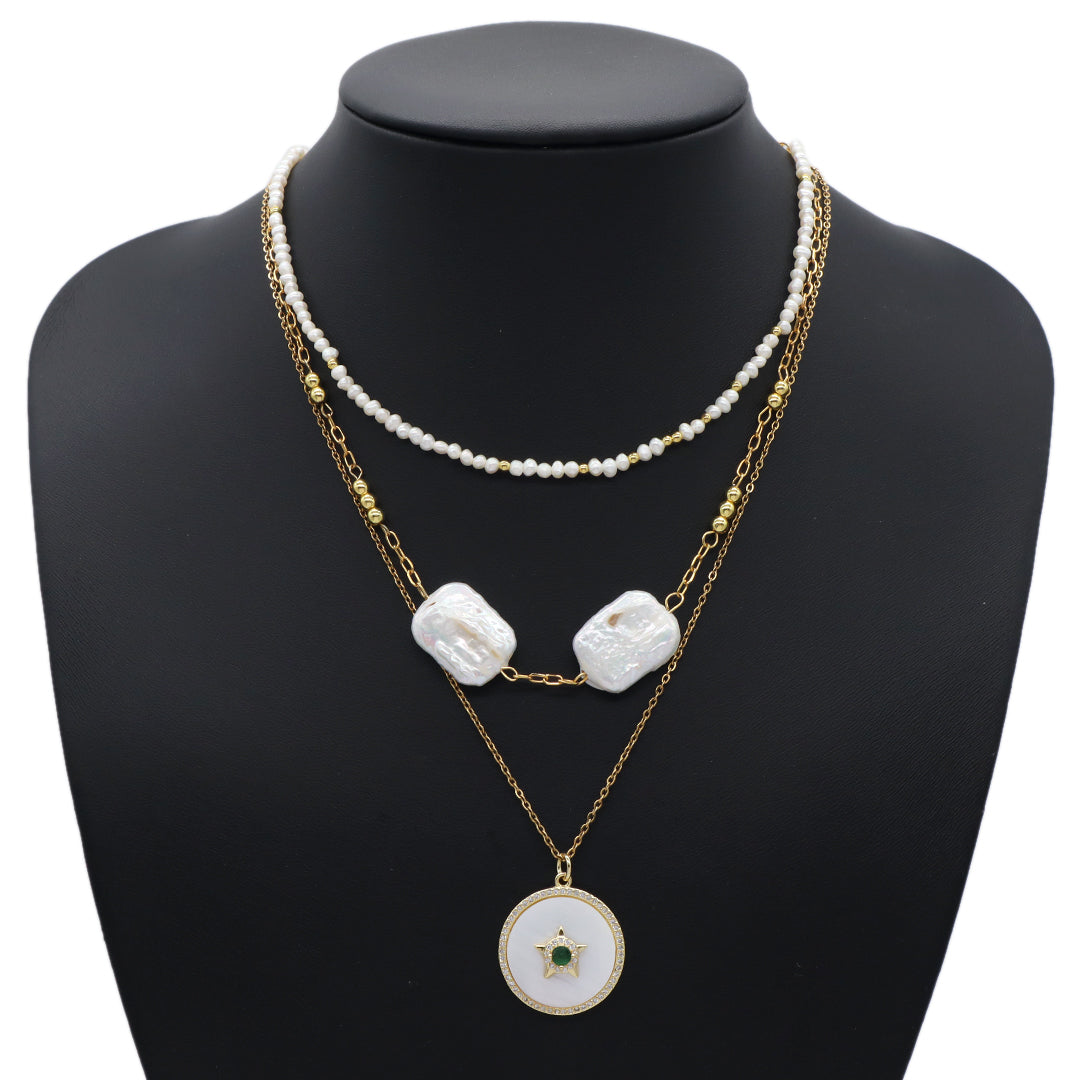 Miss Jewelry Gift Manufacture Custom Factory Round CZ Star Charm Gold Plated stainless steel Chain Shell Star Pendant Necklace