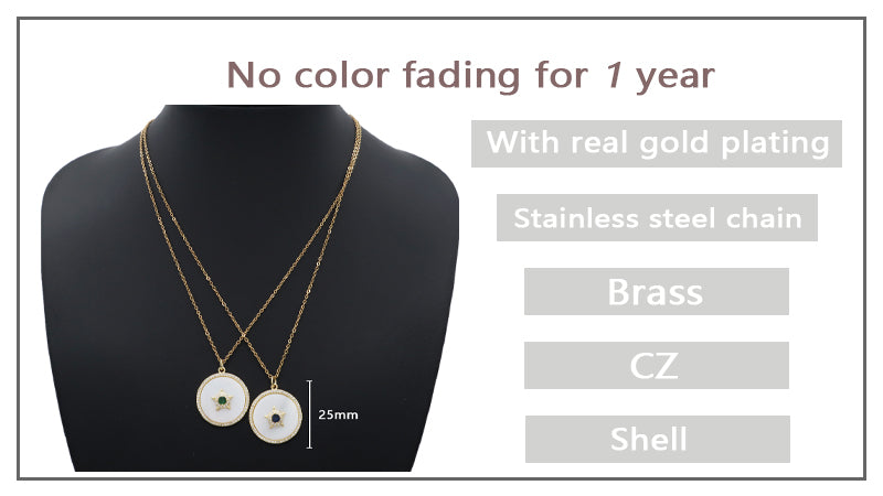 Miss Jewelry Gift Manufacture Custom Factory Round CZ Star Charm Gold Plated stainless steel Chain Shell Star Pendant Necklace